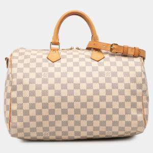 مملوكة مسبقًا Louis Vuitton White Damier Azur Speedy Bandouliere 35
