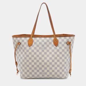 Pre Owned Louis Vuitton White Damier Azur Neverfull MM