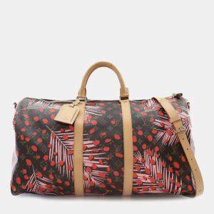 Pre Owned Louis Vuitton Brown Monogram Jungle Dots Keepall Bandouliere 50