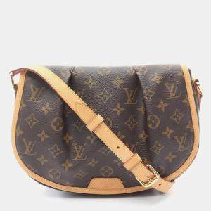 Pre Owned Louis Vuitton Menilmontant PM Brown Monogram Canvas Leather Crossbody Bag