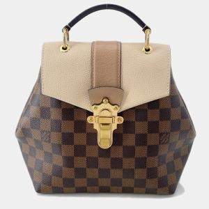 Pre Owned Louis Vuitton Clapton Backpack Beige Damier Ebene Canvas