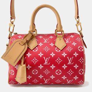Pre Owned Louis Vuitton Speedy P9 Bandouliere Red Calf Leather Monogram Size 25
