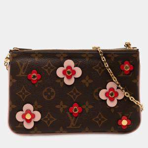 Pre Owned Louis Vuitton Brown Monogram Blooming Flowers Double Zip Pochette