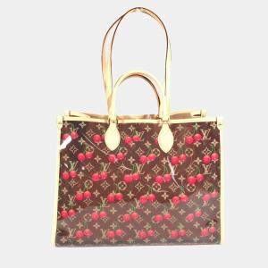 Pre Owned Louis Vuitton Monogram On The Go Gm By Takashi Murakami Brown Leather Shoulder Bag