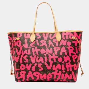 مملوكة مسبقًا Louis Vuitton Monogram Graffiti Neverfull Gm Tote Bag/Shoulder Bag Fuchsia Pink Brown Leather
