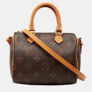 Pre Owned Louis Vuitton Brown Monogram Nano Speedy Bandouliere
