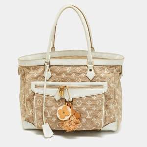 Pre Owned Louis Vuitton Sabbia Cabas GM Limited Edition White/Beige Canvas Bag