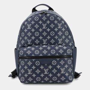 Pre Owned Louis Vuitton Monogram Shadow Discovery Backpack Pm Leather Navy Blue