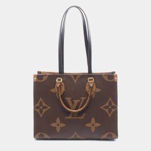Pre Owned Louis Vuitton On The Go Mm Tote Bag In Coated Canvas And Leather With Monogram Giant Reverse Pattern Brown Beige