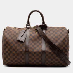 Pre Owned Louis Vuitton Brown Damier Ebene Keepall Bandouliere 45
