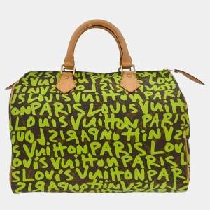 Pre Owned Louis Vuitton Green Monogram Graffiti Speedy 30 Handbag
