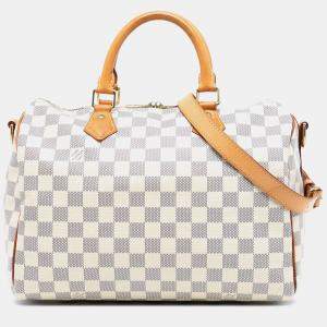 Pre Owned Louis Vuitton White Damier Azur Speedy Bandouliere 30