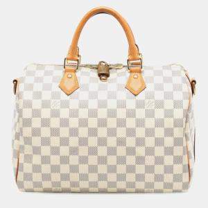 Pre Owned Louis Vuitton White Damier Azur Speedy Bandouliere 30