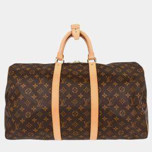 Pre Owned Louis Vuitton Monogram Keepall 50 Duffle Travel Handbag