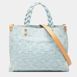 Pre Owned Louis Vuitton Monogram Denim Let Go Handbag Light Blue Denim