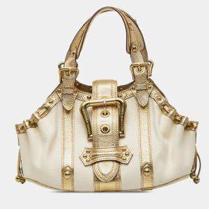 Pre Owned Louis Vuitton Gold White Canvas Theda Treanonne GM
