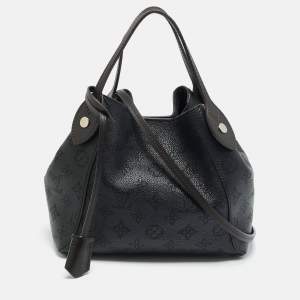 Pre Owned Louis Vuitton Hina PM Black Monogram Mahina Leather Bag