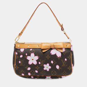 Pre Owned Louis Vuitton Brown Takashi Murakami Monogram Cherry Blossom Pochette Accessoires