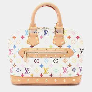 Pre Owned Louis Vuitton Alma Handbag Coated Canvas And Leather Monogram Multicolore White