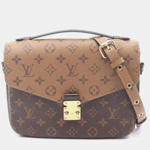 Pre Owned Louis Vuitton Metis Mm Monogram Reverse Pochette Handbag Coated Canvas And Leather  Brown Black
