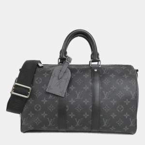 Pre Owned Louis Vuitton Monogram Eclipse Keepall Bandouliere 35Cm Boston Bag