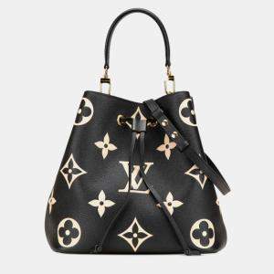 Pre Owned Louis Vuitton Monogram Empreinte Neonoe Mm Handbag/Shoulder Bag Black Noir Beige Leather