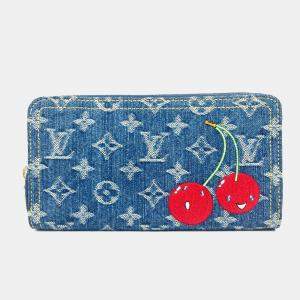 مملوكة مسبقًا Louis Vuitton Monogram Denim Cherry Lv X Tm Zippy Wallet Long Wallet Round Zipper Blue