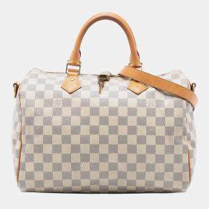 Pre Owned Louis Vuitton White Damier Azur Speedy Bandouliere 30
