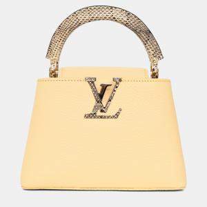 مملوكة مسبقًا Louis Vuitton Pale Yellow Grained Leather Python Trim Mini Capucines Top Handle with Strap