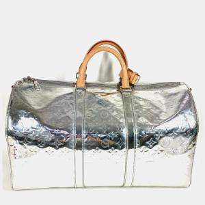 مملوكة مسبقًا Louis Vuitton M45886 Monogram Mirror Keepall Bandouliere 50 Travel Bag  Handbag  Boston Leather  Silver