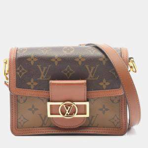 Pre Owned Louis Vuitton Dauphine Mini Monogram Reverse Shoulder Bag  Coated Canvas And Leather  Brown Beige