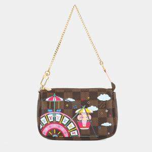 Pre Owned Louis Vuitton Mini Pochette Accessoires Pink Damier Ebene Canvas Vivienne