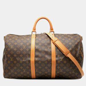 Pre Owned Louis Vuitton Brown Monogram Keepall Bandouliere 50