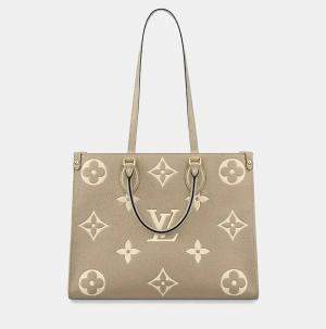 مملوكة مسبقًا Louis Vuitton Onthego MM Beige, Grey Bicolor Leather Tote Bag