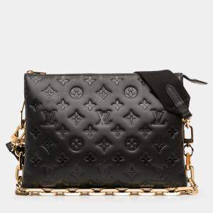 Pre Owned Louis Vuitton Black Monogram Embossed Puffy Lambskin Coussin PM