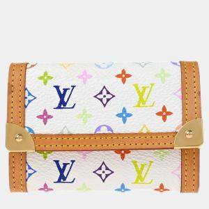 Pre Owned Louis Vuitton White Multicolor Porte Monnaie Plat Wallet