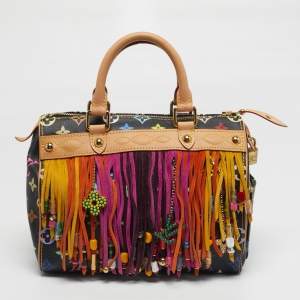 مملوكة مسبقًا Louis Vuitton Limited Edition Fringe Speedy 25 Black Multicolor Monogram Bag