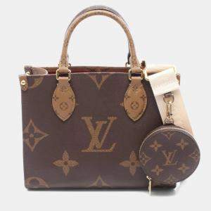 Pre Owned Louis Vuitton On The Go Pm Monogram Giant Reverse Handbag Pvc-Coated Canvas Brown/Beige