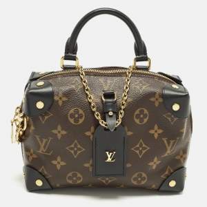 Pre Owned Louis Vuitton Petite Malle Souple Black Monogram Canvas Top Handle Bag