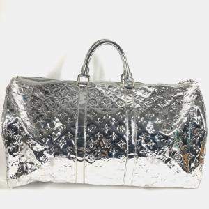 مملوكة مسبقًا Louis Vuitton Monogram Miroir Keepall 55 Boston Bag Travel Mirrored Leather Argent Silver