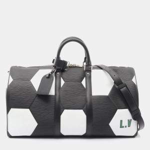 مملوكة مسبقًا Louis Vuitton Keepall Bandouliere 50 Epi Leather Boston Bag In Noir Black And White