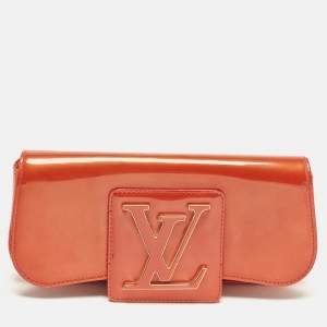 Pre Owned Louis Vuitton Sobe Orange Sunset Vernis Leather Clutch