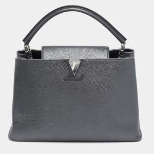 Pre Owned Louis Vuitton Capucines MM Grey Leather Bag
