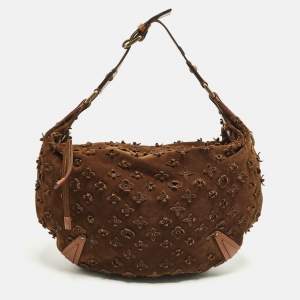 Pre Owned Louis Vuitton Onatah Fleurs GM Cacao Monogram Suede Bag