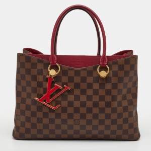 Pre Owned Louis Vuitton LV Riverside Brown/Red Damier Ebene Canvas and Leather Bag