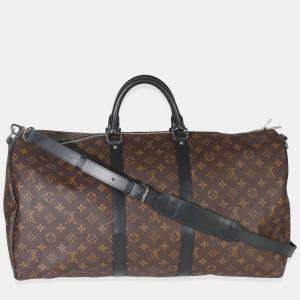 Pre Owned Louis Vuitton Monogram Macassar Canvas Keepall Bandouliere 55
