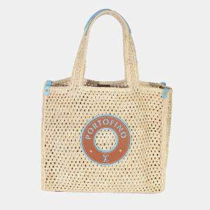 Pre Owned Louis Vuitton Natural Raffia Calfskin Portofino OnTheGo MM