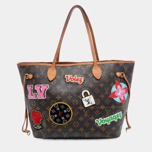 Pre Owned Louis Vuitton Brown Monogram Patches Neverfull MM