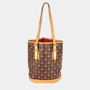 Pre Owned Louis Vuitton Monogram Cherry Bucket Pm Canvas Design Brown.
