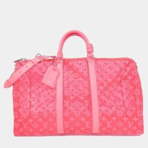 Pre Owned Louis Vuitton Pink Monogram See-Through Keepall Bandouliere 50Cm Boston Bag